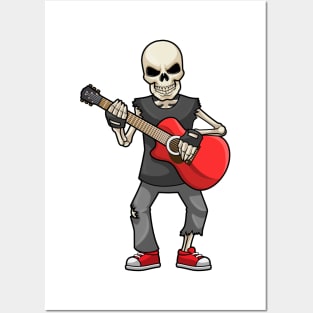 Skeleton at Music with Guitar Posters and Art